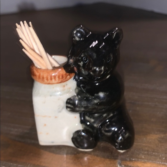 Toothpick Holder Vintage 2.25" Black Bear Match/Plastic Made In Hong Kong - Picture 1 of 15